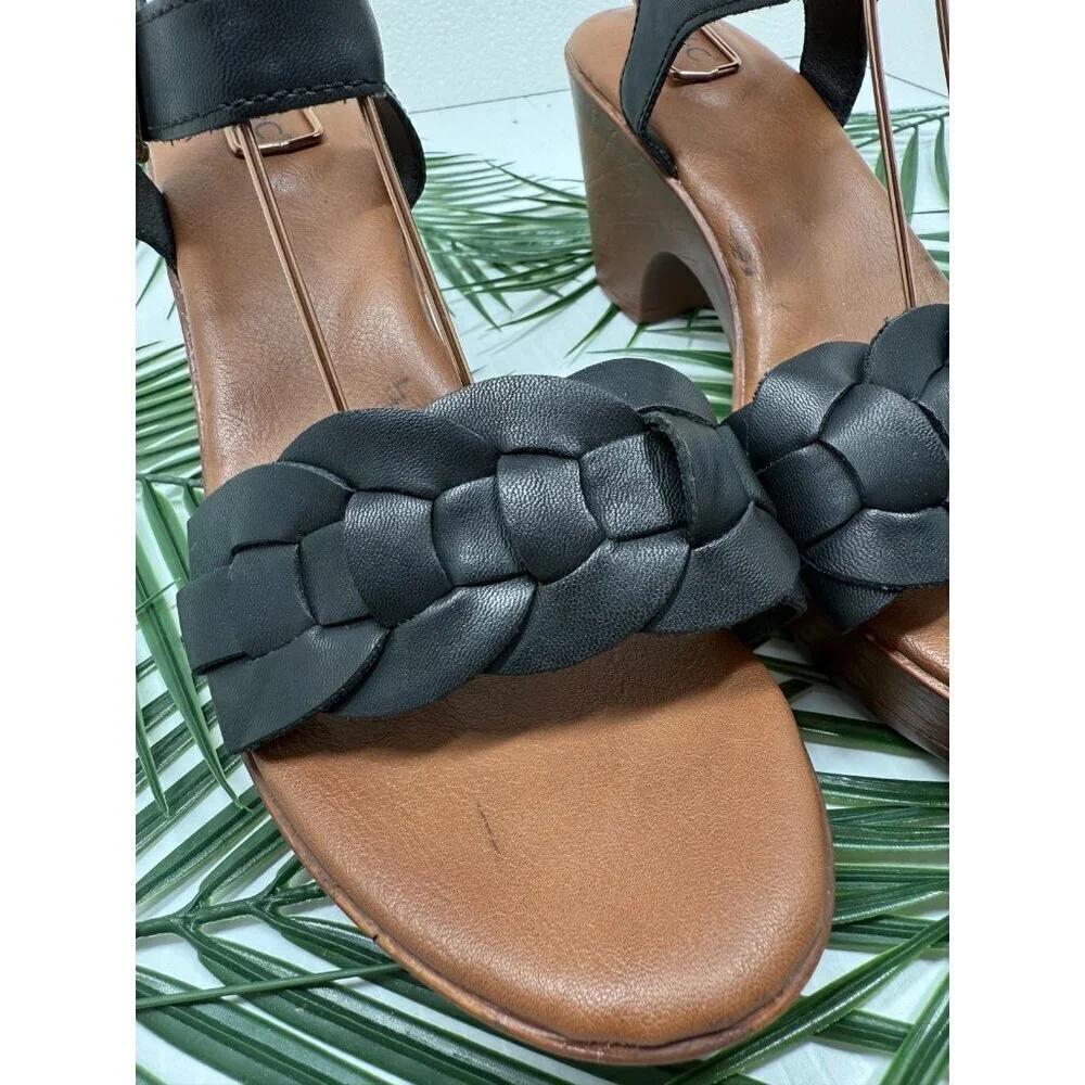 B.O.C Sandals Women's Black Gigi Faux Leather Braided Strappy Block Heel Sz 10M